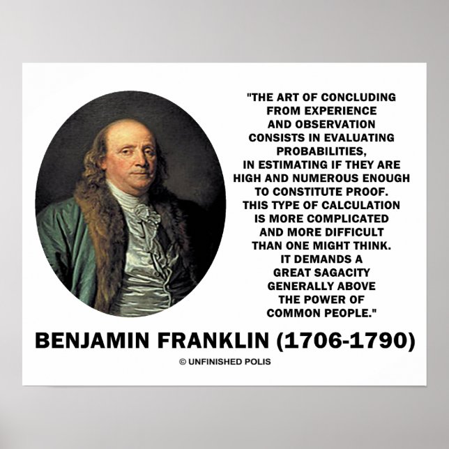 Poster Citação de Benjamin Franklin Avaliando Probabilida (Frente)
