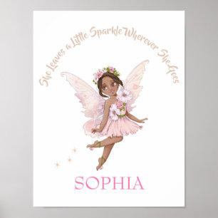 Poster Citação de Berçário Fada Fofo Rosa Cabelo Escuro  