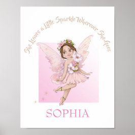 Poster Citação de Berçário Fada Rosa Fofo Cabelo Escuro E