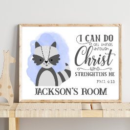 Poster Citação de Christian Cute Woodland Baby Raccoon