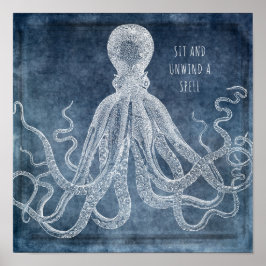 Poster Citação de Cor Azul Azul de Octopus Vintage