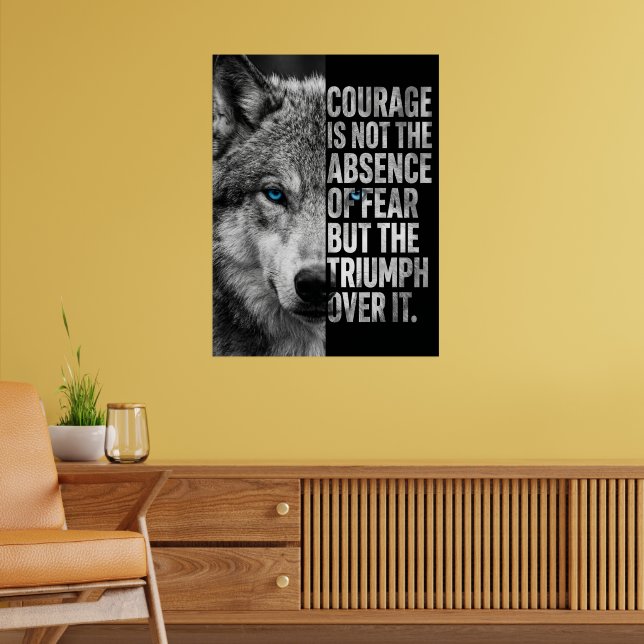 Poster “Citação de Coragem Design de Lobo – Motivacional (Sala de Estar 2)