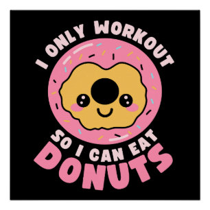 Póster Citação de Exercício de Donuts Kawaii Engraçado