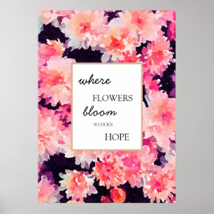 Poster Citação de flor inspiradora em aquarela rosa na mo