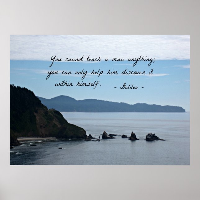 Póster Citação de Galileu: Não se pode ensinar nada a um  (Frente)