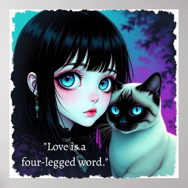 Poster Citação de Garota de Anime e Gato Siames  (Frente)