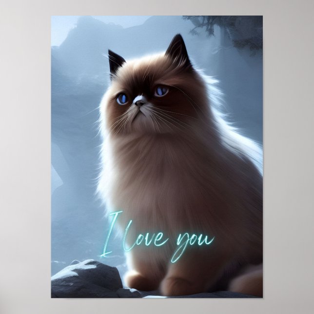 Poster Citação de Gato Himalaio Fofo Eu Amo Você Arte de  (Frente)