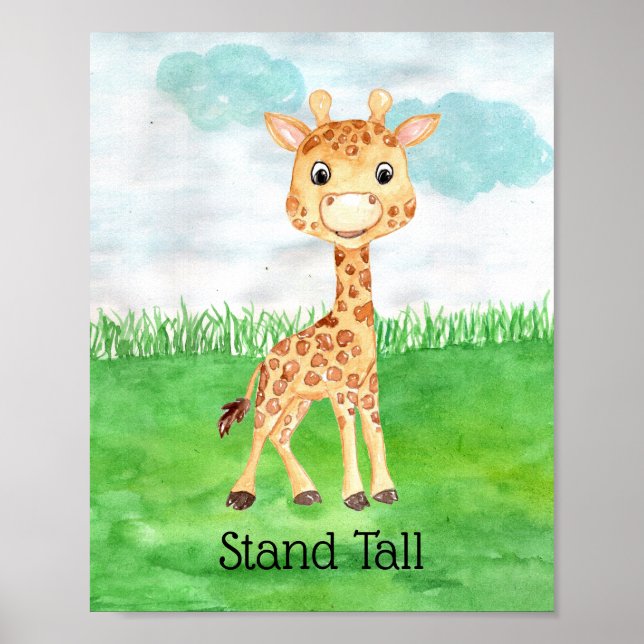 Poster Citação de Girafa Bebê Fofa Fique em Pé para Berçá (Frente)