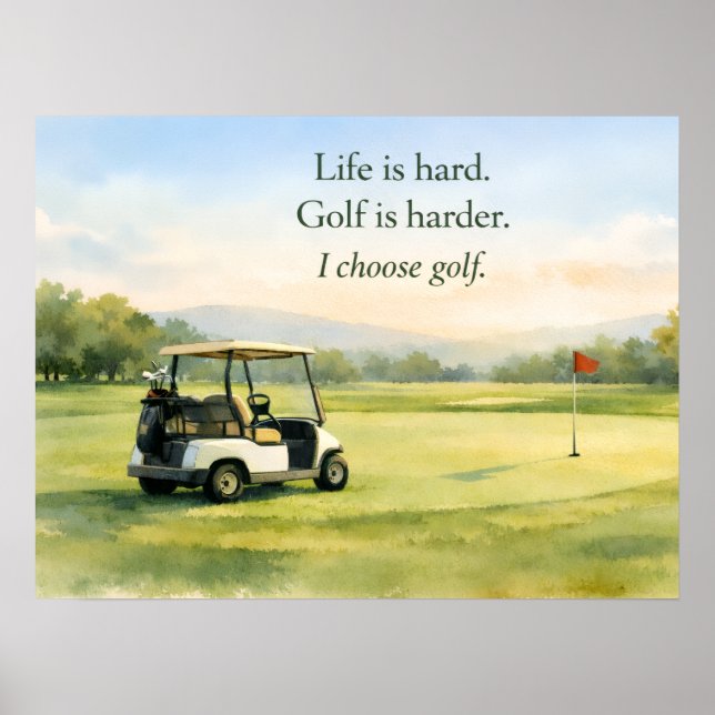 Poster Citação de golfe com carrinho de golfe no green (Frente)
