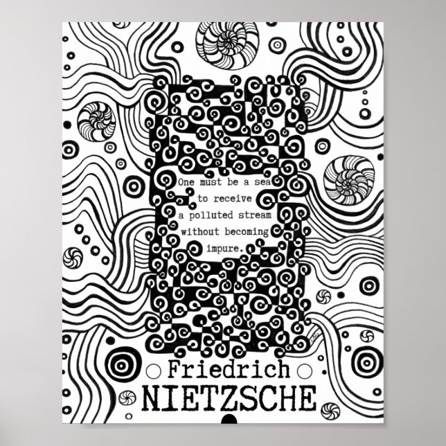 Poster Citação de ilustração de tinta pURE do Nietzsche (Frente)