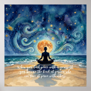 Poster Citação de Ioga Meditação Céu Noturno Estrelado Lu