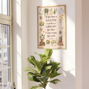 Poster Citação de jardinagem e biblioteca Girassol e erva