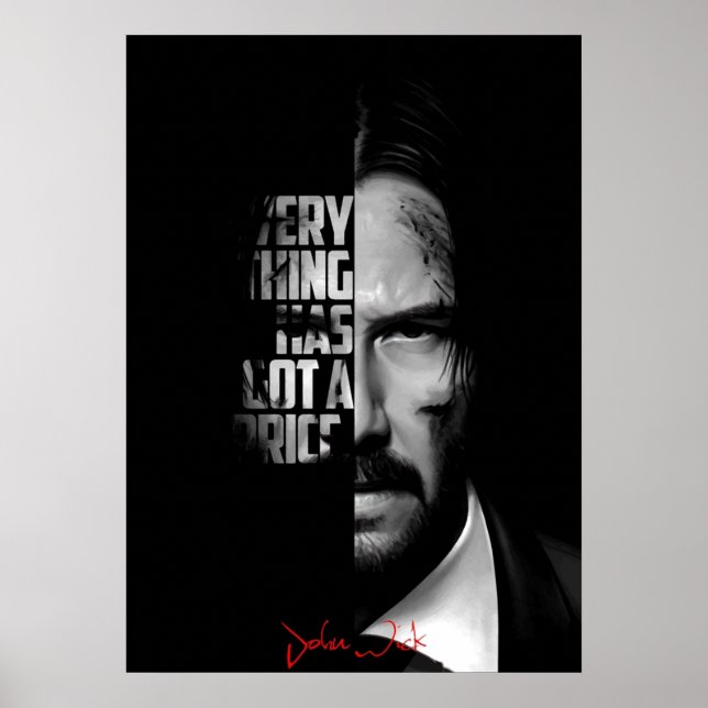 Poster Citação de John Wick, preto e branco (Frente)