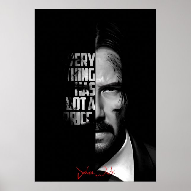 Poster Citação de John Wick, preto e branco (Frente)