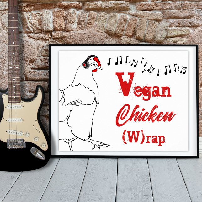Poster Citação de música engraçada do rap do frango Vegan (Funny chicken dance illustration poster)