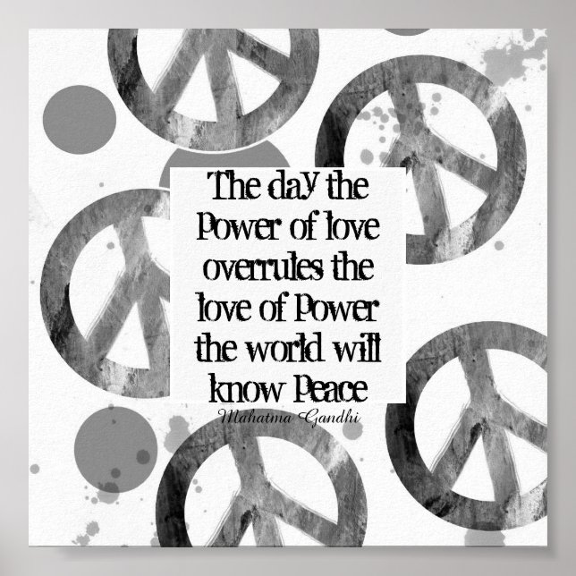 Poster Citação de paz de Gandhi no sinal de paz design (Frente)