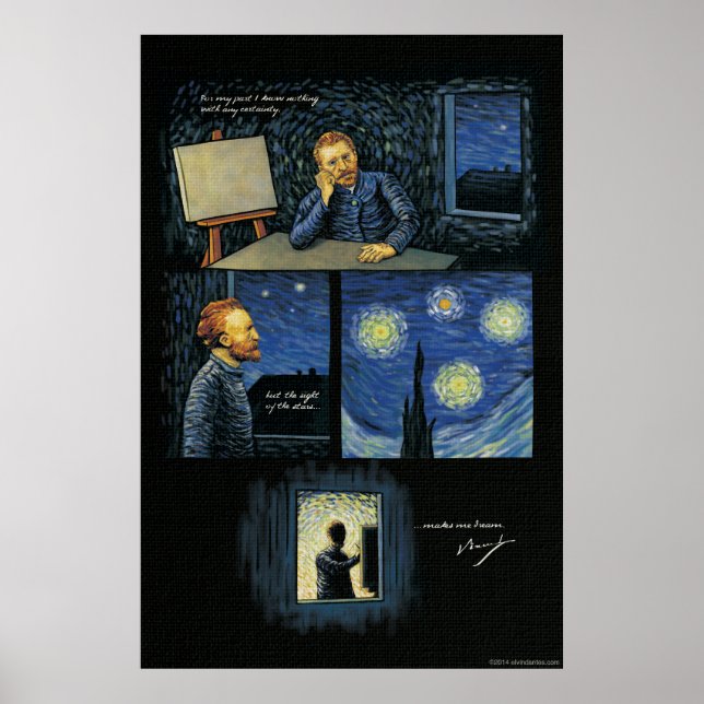 Póster Citação de Van Gogh: A visão das estrelas (Frente)