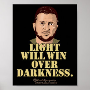 Poster Citação de Zelensky Luz Vencerá Presidente Ucrania