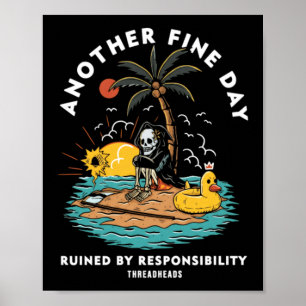 Poster Citação Divertida Retro Esqueleto Praia Mais Um Di