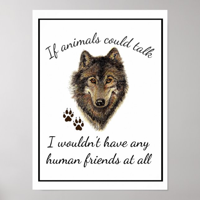Poster Citação do Diversão de Lobos Amigos Animais Inspir (Frente)
