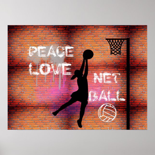 Poster Citação do Netball do Grafite Peace Love (Frente)