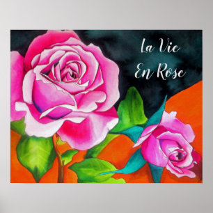 Poster Citação do Rosa La Vie En com Cor-de-Água Rosa