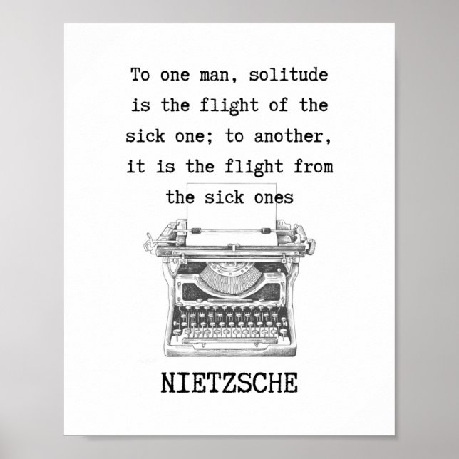 Poster Citação em preto e branco SOLITUDE de Nietzsche (Frente)