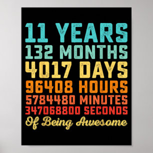 Poster Citação engraçada de aniversário de 11 anos Matemá