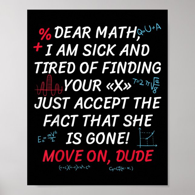 Poster Citação engraçada de matemática Querida matemática (Frente)
