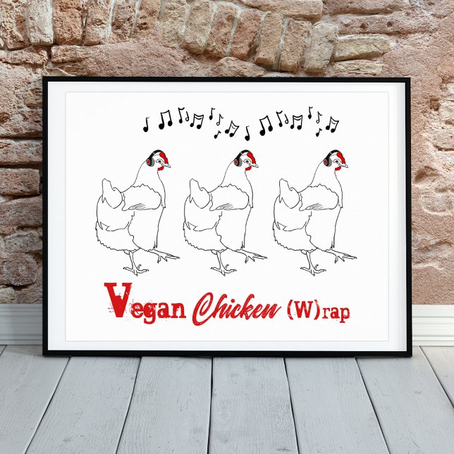 Poster Citação engraçada de Wrap de frango vegano (Funny chicken dance farm hen line art rap music joke poster)