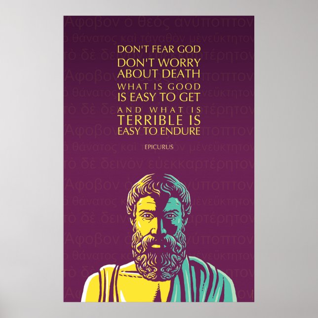 Póster Citação Epicurus: Não tenha medo de Deus (Frente)