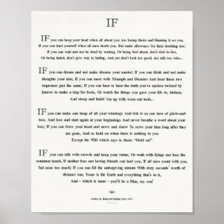 Poster Citação IF de Rudyard Kipling 1895 em White Linen