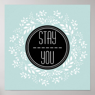 Póster Citação Inspiracional de Linha Floral Azul Girly M