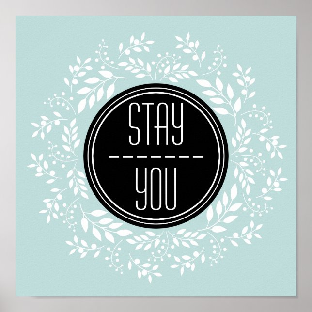 Póster Citação Inspiracional de Linha Floral Azul Girly M (Frente)