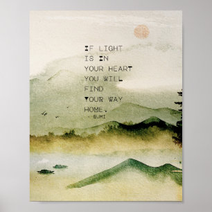 Poster Citação Inspiradora de Rumi em Paisagem de Aquarel