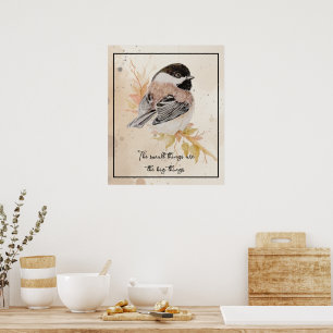 Poster Citação inspiradora Pintura aquarela Passarinho Ch
