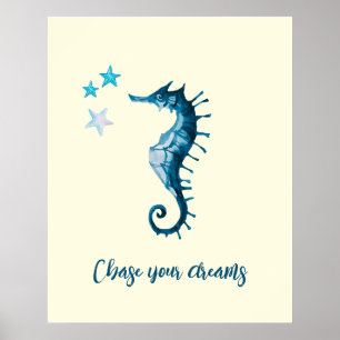 Poster Citação Inspirativa Blue Seacavalo sobre Sonhos