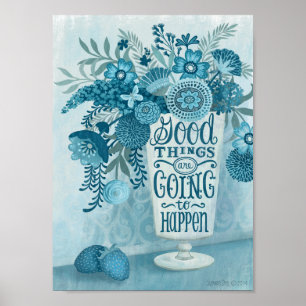 Poster Citação Inspirativa Floral Azul