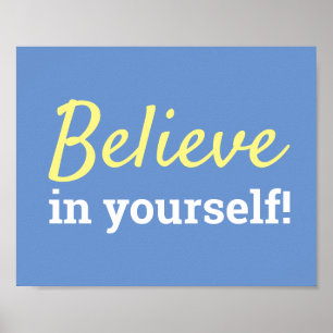Poster Citação Motivacional Acredite em Si Mesmo Azul Bra