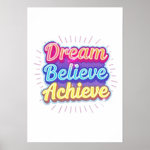 Poster Citação motivacional de néon 'Sonhe acredite alcan