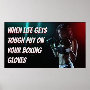 Póster Citação Motivacional de Treino de Menina de Boxe
