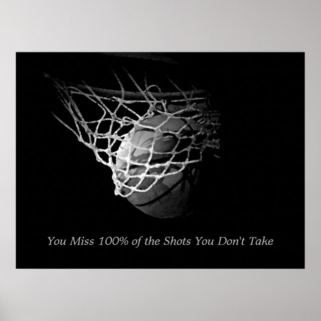 Poster Citação Motivacional em Preto e Branco Basquetebol (Frente)