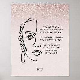 Poster Citação Motivacional entre Lady Face Rosa Dourada 