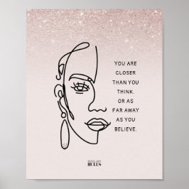 Poster Citação Motivacional entre Lady Face Rosa Dourada 