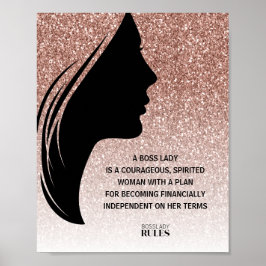 Poster Citação Motivacional Lady Rosa Dourada Glitter
