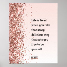 Poster Citação Motivacional Lady Rosa Dourada Glitter