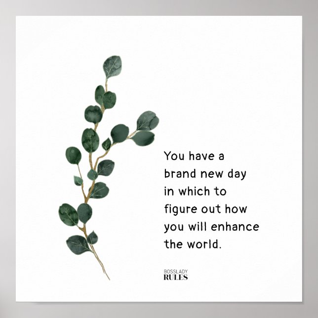 Poster Citação Motivacional para Mulher Chefe Folhas de E (Frente)