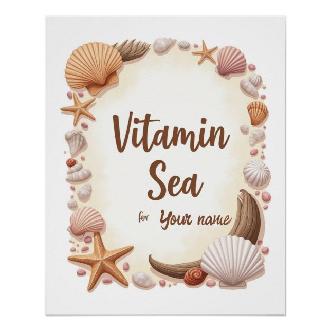 Póster Citação personalizada “Vitamin Sea” com Nome (Frente)