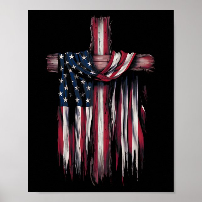Poster Citação Religiosa da Bandeira dos EUA 4 de Julho F (Frente)