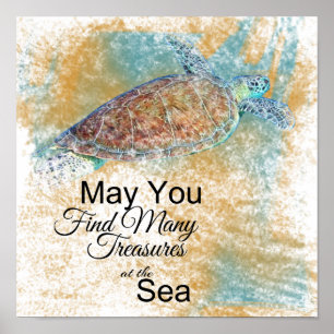 Poster Citações da arte da praia da tartaruga de mar